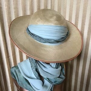 Adolfo Vintage 2 tone  Scarfed Straw Hat